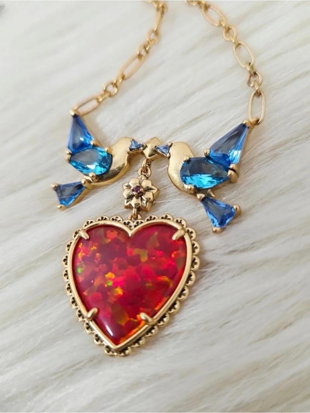 Kendra Scott Disney Princess Heart Pendant Necklace Red Opal Blue Crystal Birds